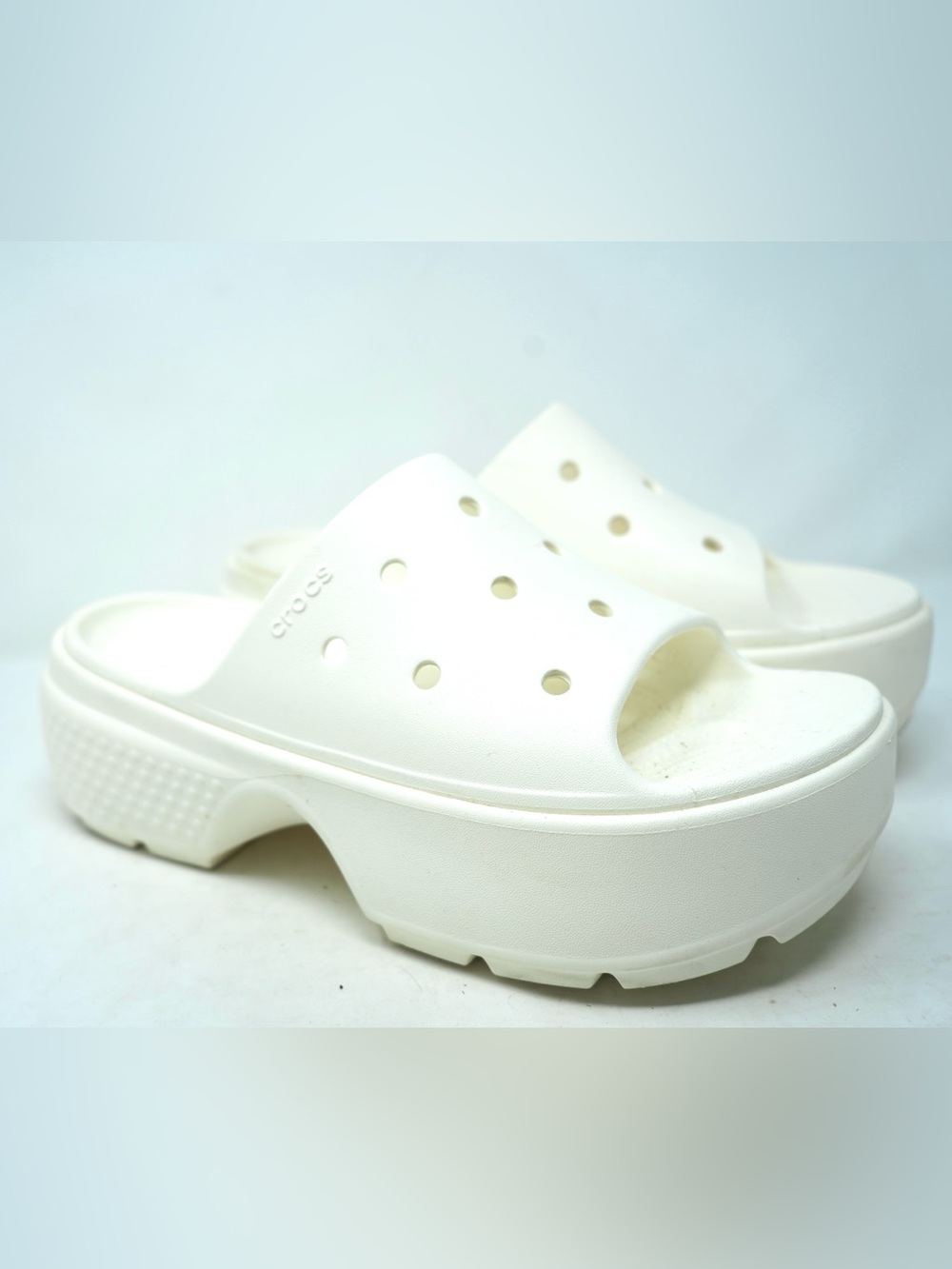 CROCS Stomp Slide Platform Sandals Wedges Open Toe Mules Chalk White EVA Size 11